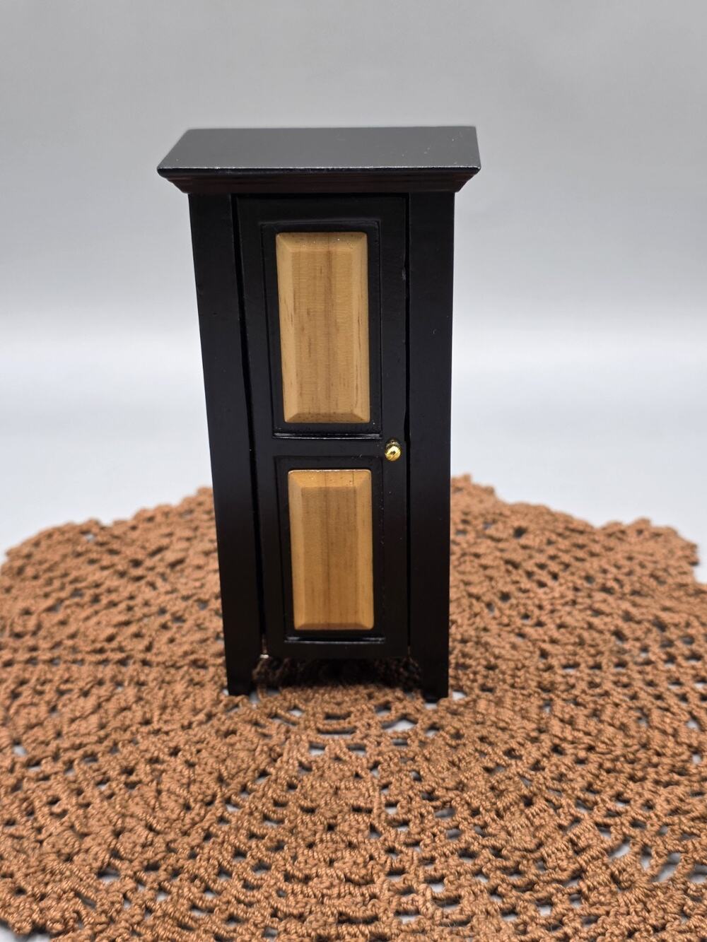 Vtg Black & Oak Kitchen Cabinet Pie Safe 1/12 Scale Dollhouse Wood Furniture